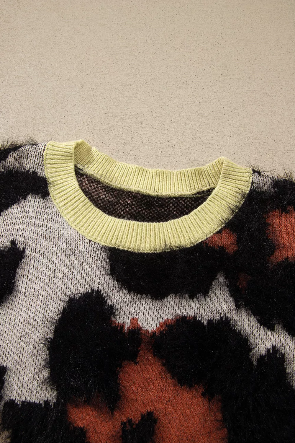 Leopard Print Drop Shoulder Long Sleeve Round Neck Sweater, image 8