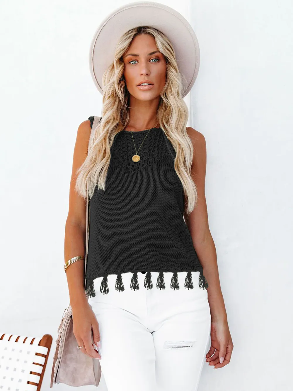 Cutout Tassel Round Neck Tank, image 15
