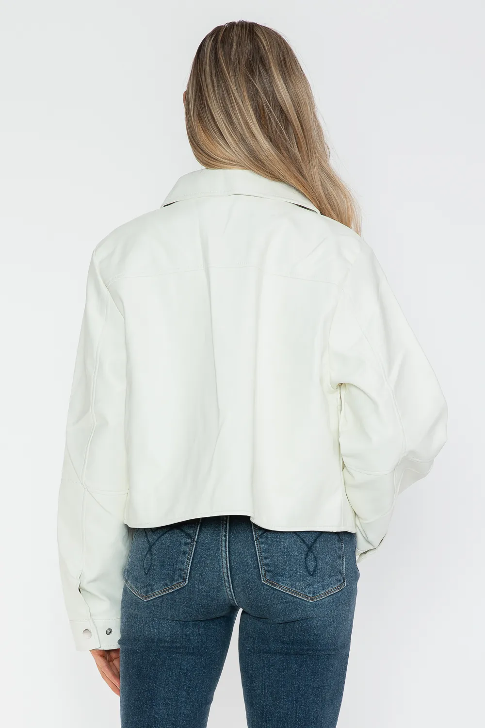 Snap Down Long Sleeve PU Leather Jacket, image 11