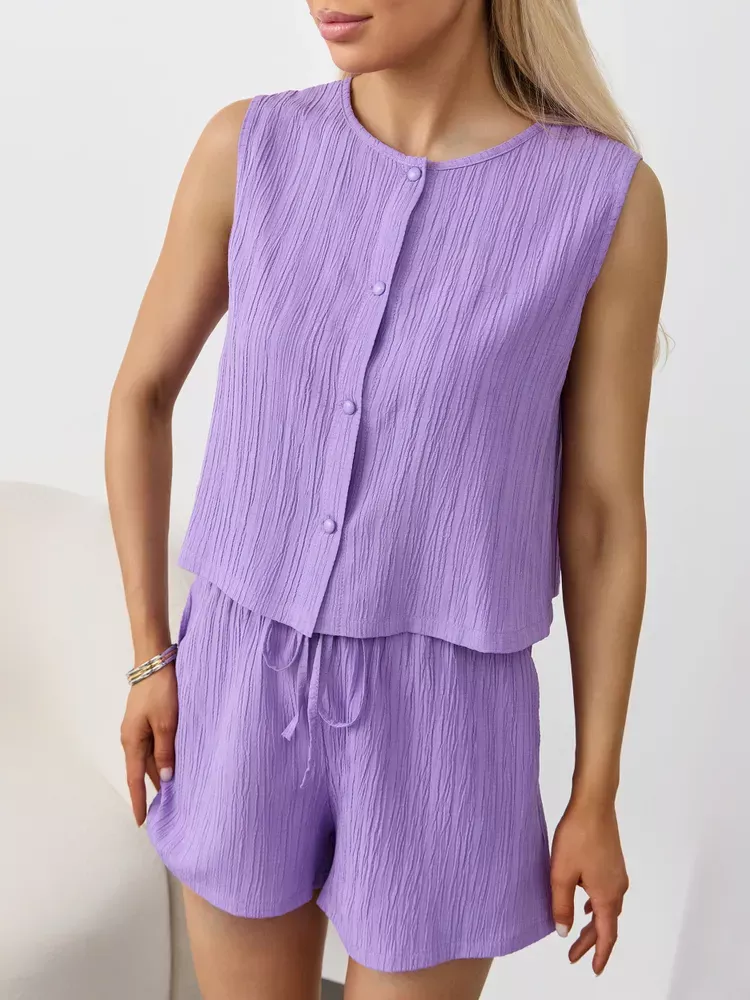 Textured Round Neck Tank and Shorts Set, image 31