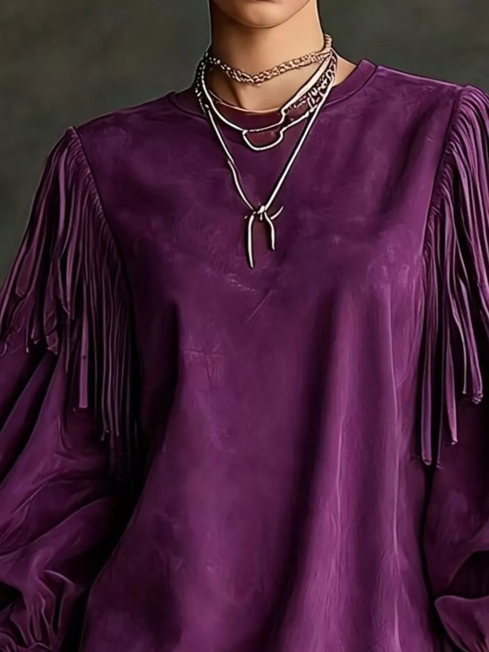 Fringe Detail Lantern Sleeve Mini Dress, image 17