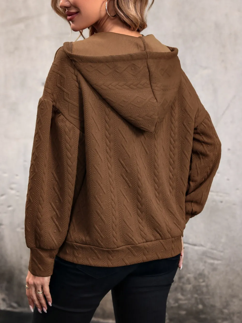 Drawstring Dropped Shoulder Long Sleeve Hoodie, image 2