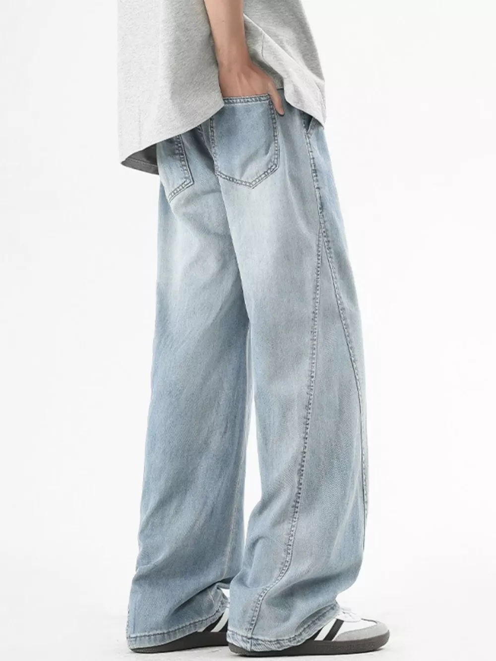 Men's Plus Size Vintage Wide Leg Jeans with Drawstring, image 6