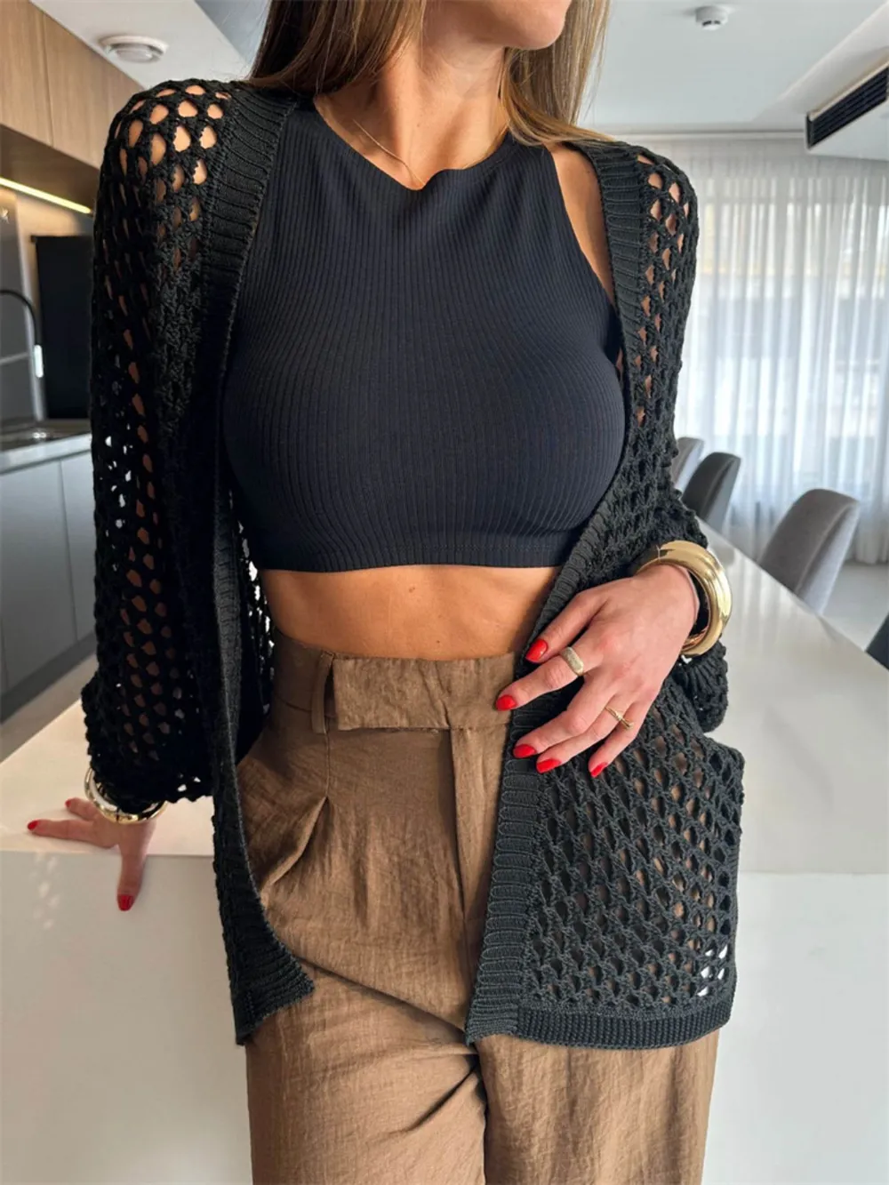 Hollow Out Open Front Cover-Up