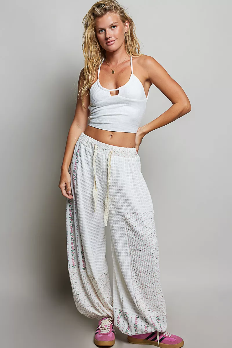 Patchwork Mixed Knit Wide Leg Pants, image 5