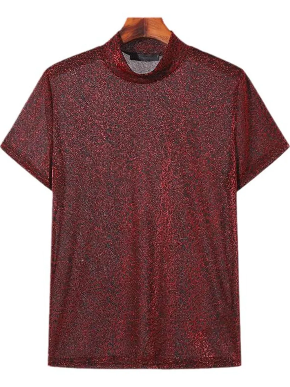 Men's Full Size Glitter Mock Neck Short Sleeve Top Plus Size, image 5