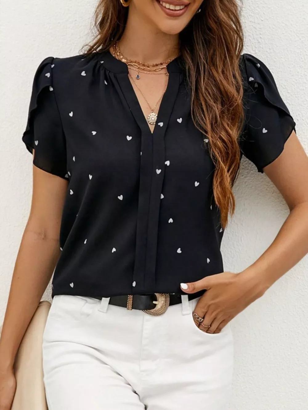 Heart Print Petal Sleeve Blouse, image 25