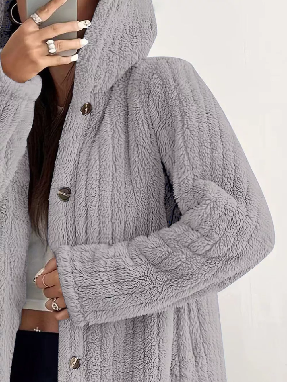 Full Size Fleece Button Up Hooded Outerwear Plus Size, image 27
