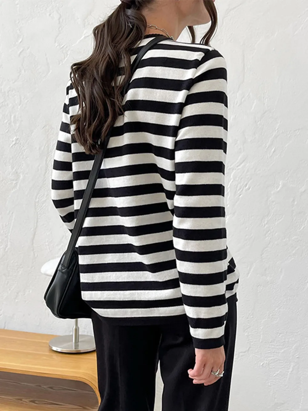 Striped Round Neck Long Sleeve Sweater, image 10