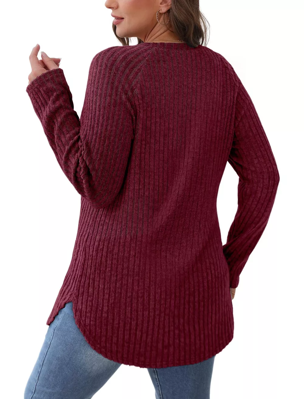 Casual Ribbed Knit Long Sleeve T-Shirt, image 13