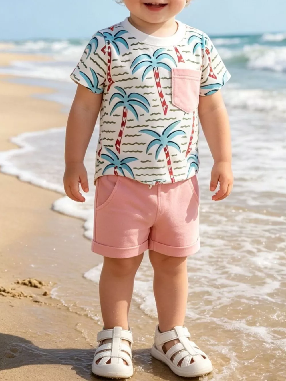 Children's Palm Tree Print T-Shirt and Shorts Set, image 2