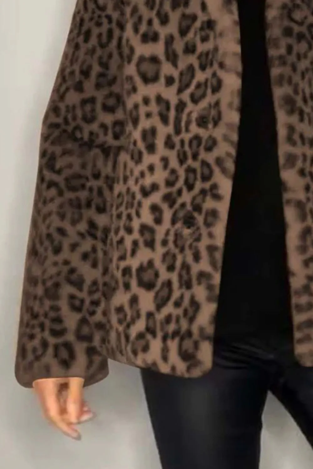 Full Size Leopard Furry Collared Neck Long Sleeve Coat, image 14
