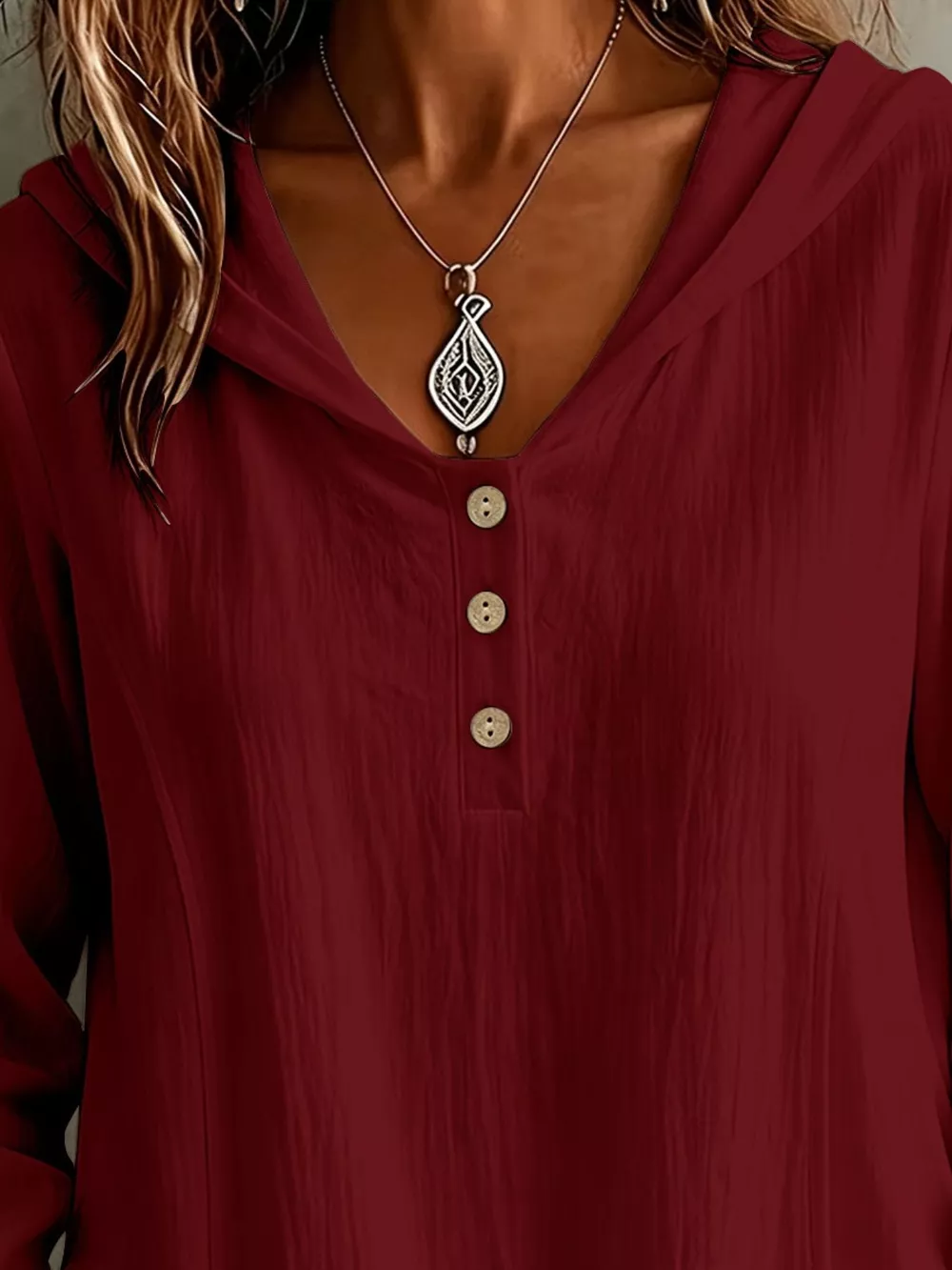 Button Detail Long Sleeve Hooded Blouse, image 12