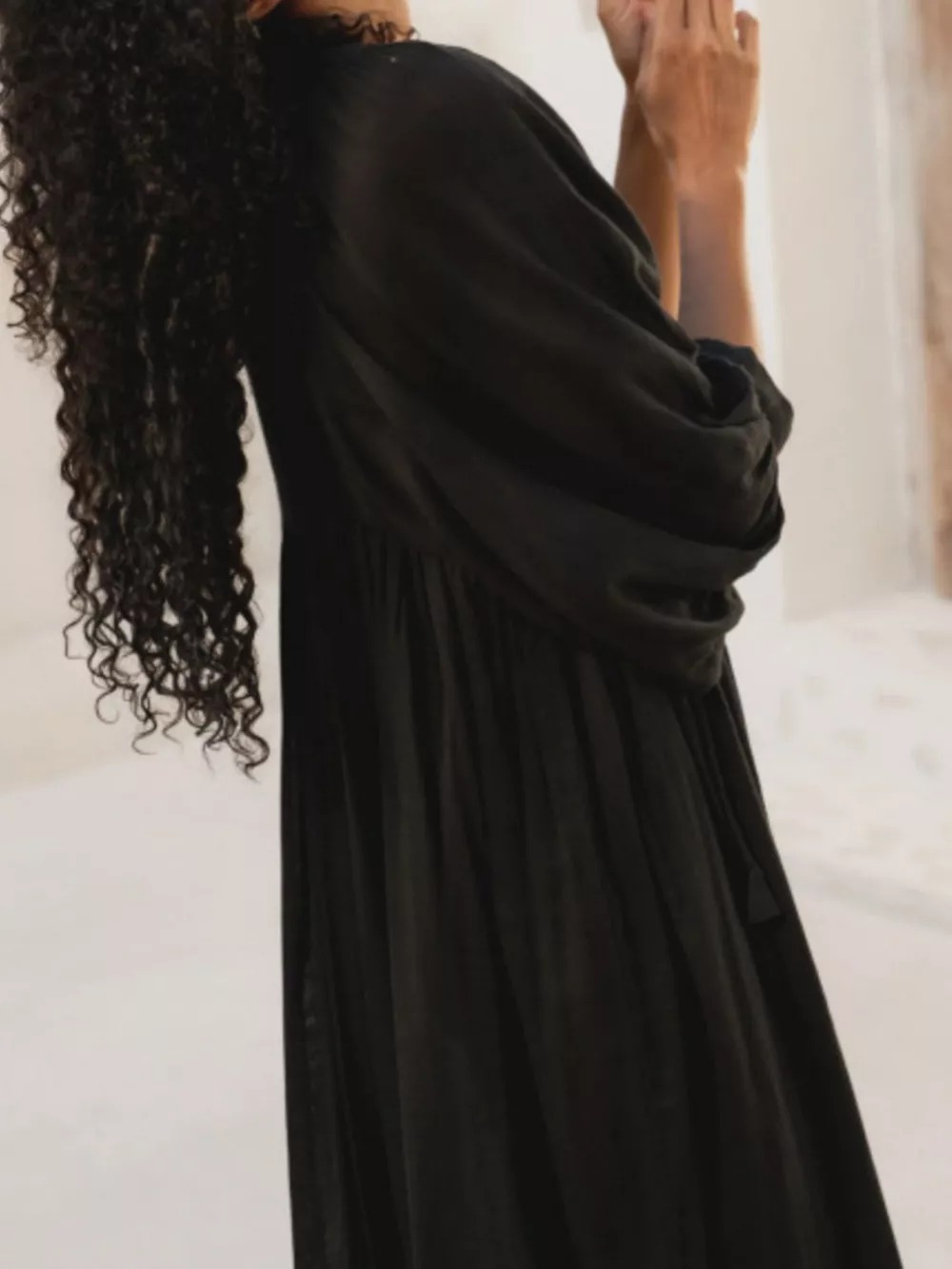 Tie Neck 3/4 Sleeve Midi Dress, image 21