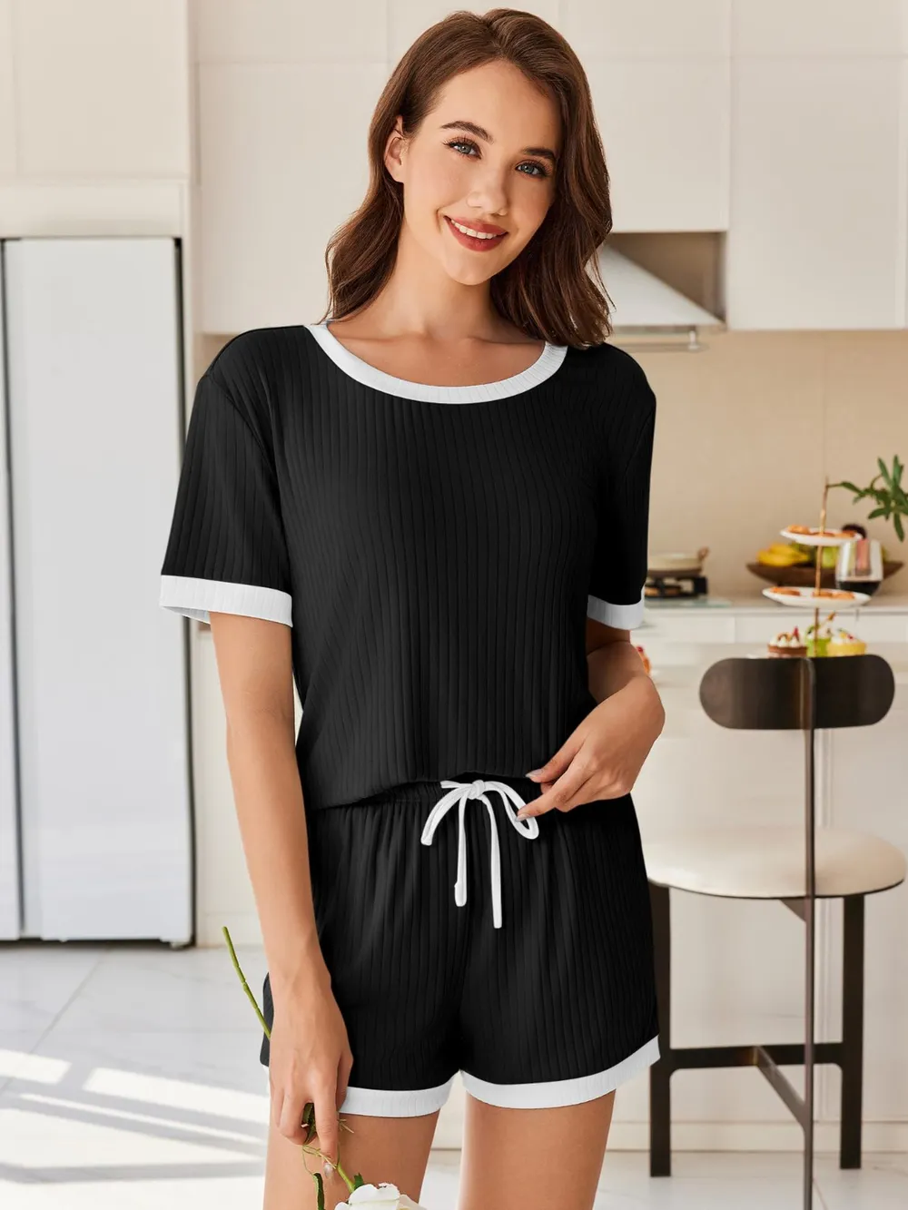 Ribbed Short Sleeve Top and Shorts Set, image 11