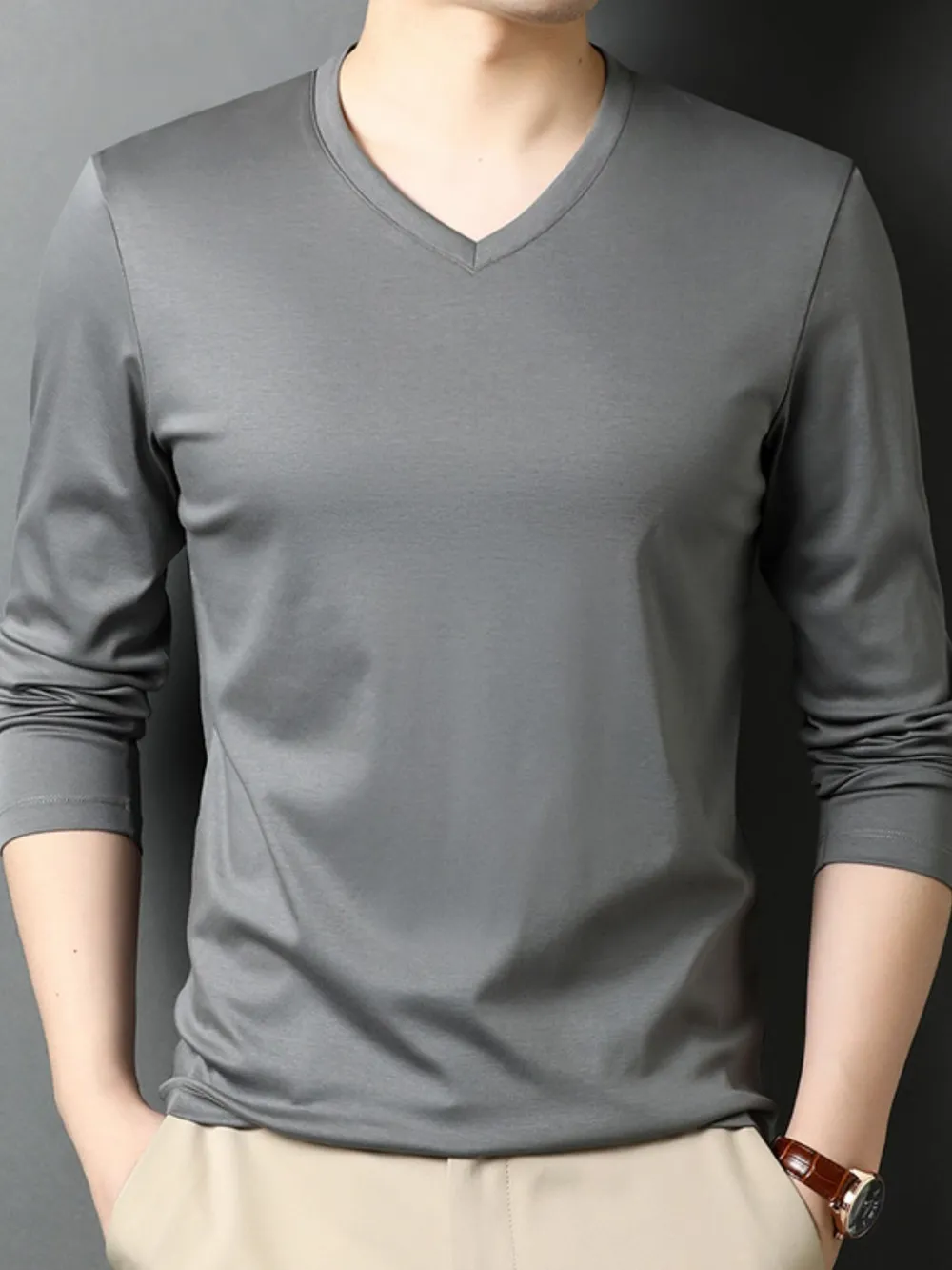 Men's V-Neck Long Sleeve T-Shirt, image 7