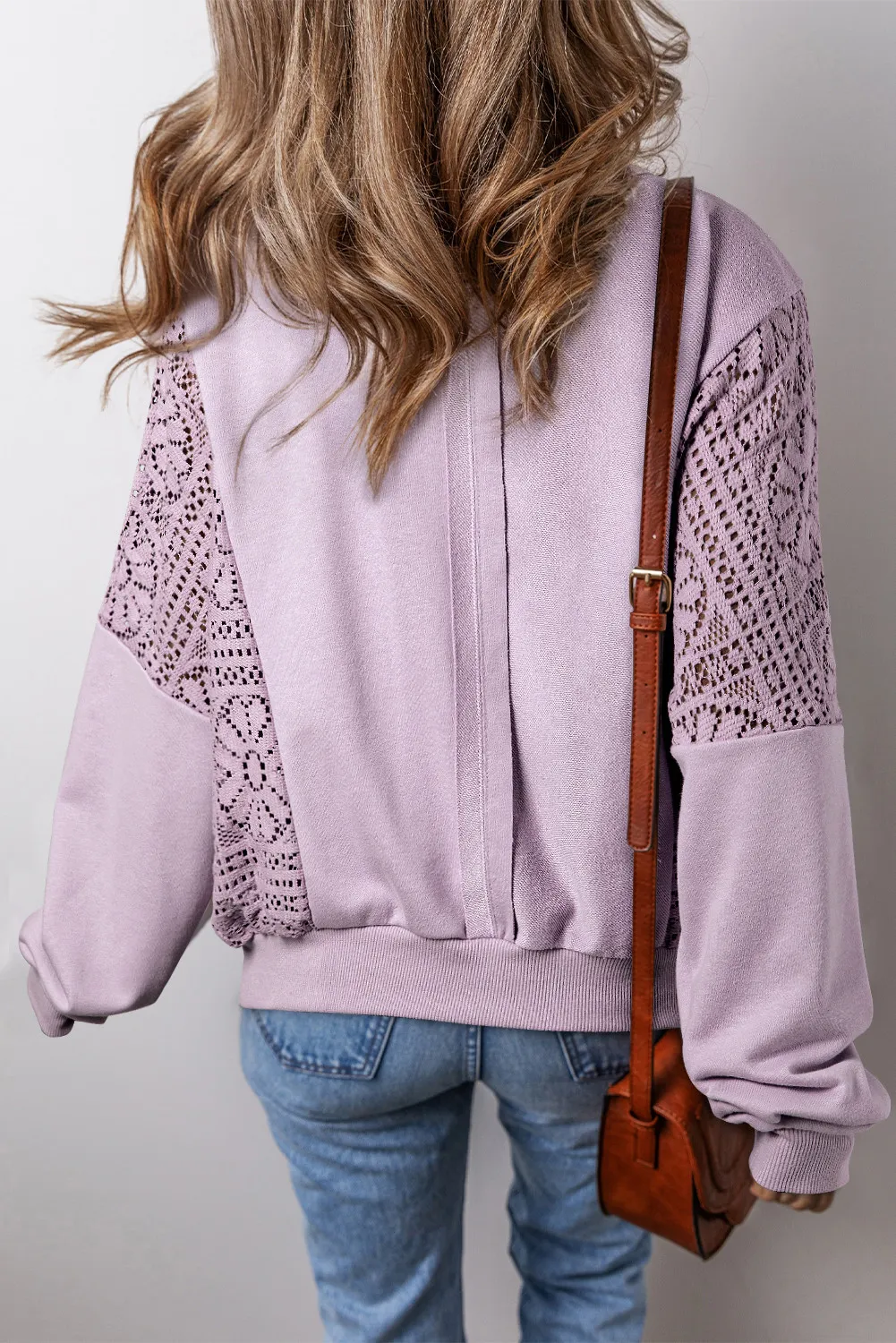 Openwork Round Neck Long Sleeve Sweatshirt, image 5