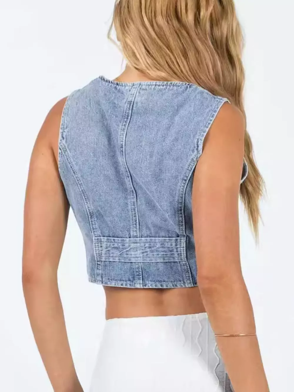 V-Neck Button Up Denim Vest, image 5