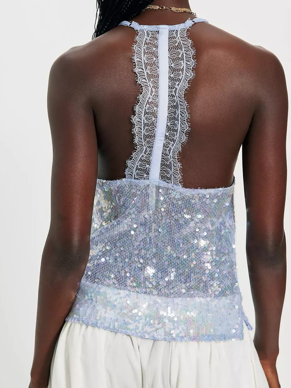 Sequin Lace Trim Halter Neck Cami, image 10