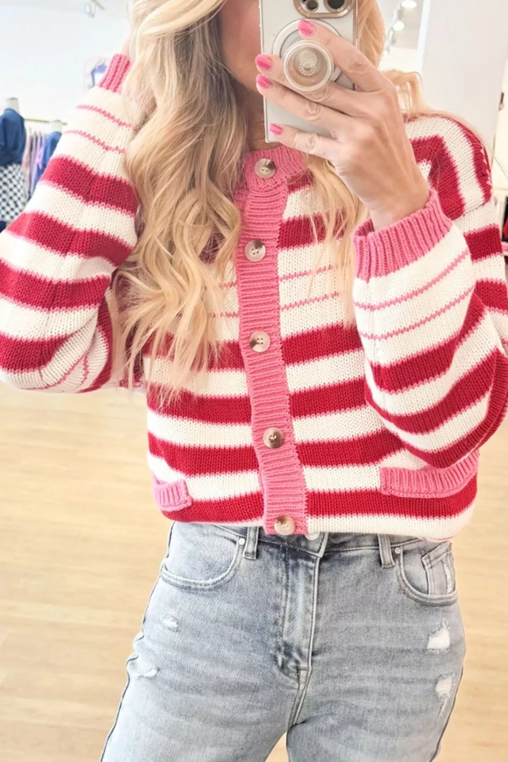 Stripe V Neck Long Sleeve Regular Fit Cardigan, image 5