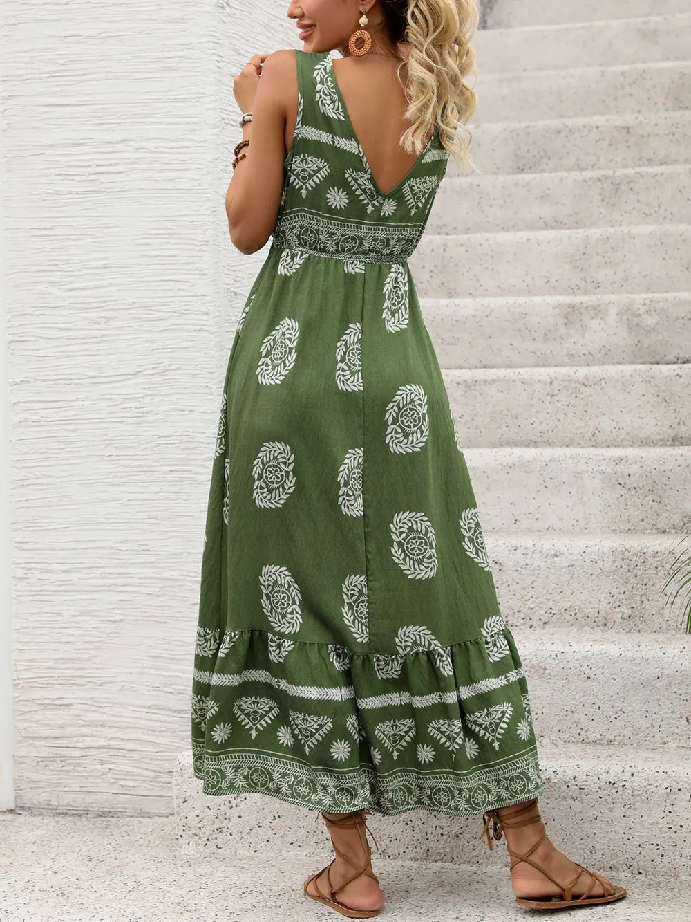 Printed V-Neck Sleeveless Dress, image 7