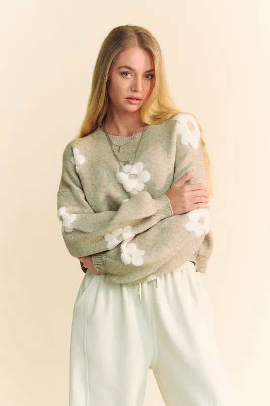 Floral Drop Shoulder Cropped Sweater, image 5