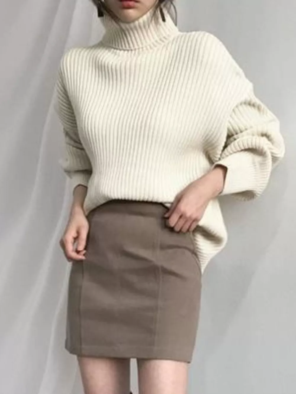 Oversized Turtleneck Ribbed Knit Sweater, image 8