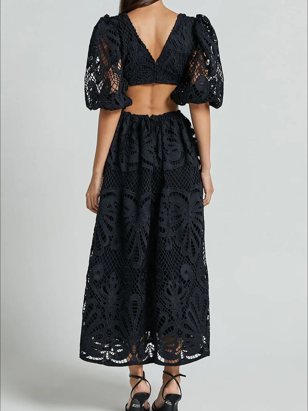 Cutout Back Lace Crochet V-Neck Dress, image 20
