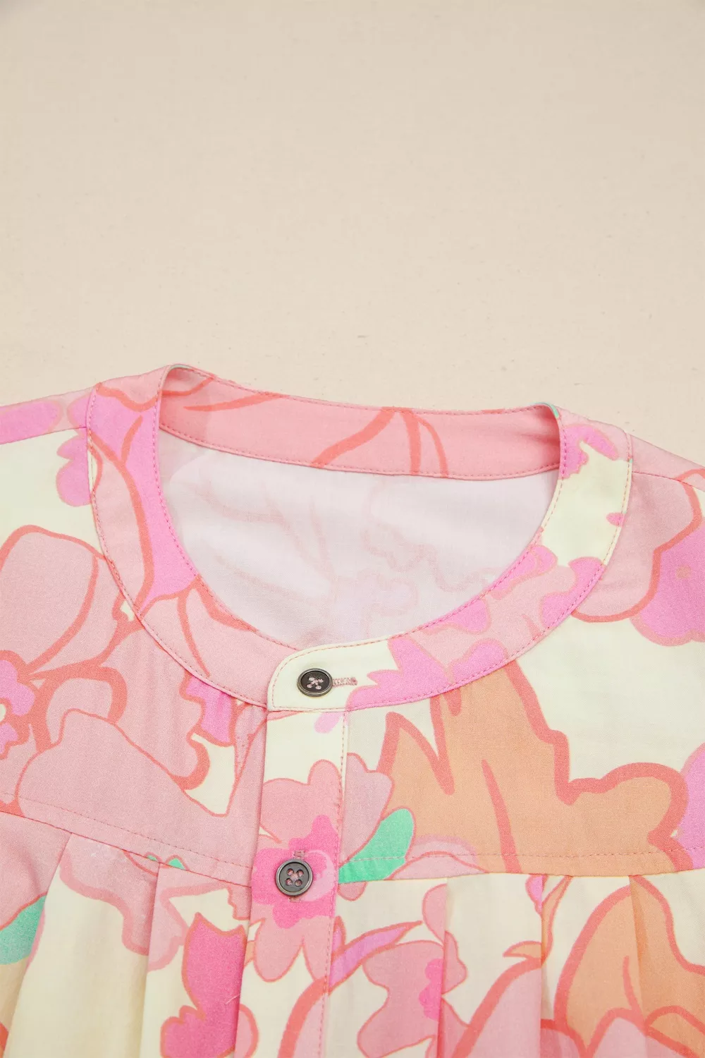 Floral Print Button Down Pintuck Short Sleeve Shirt, image 4