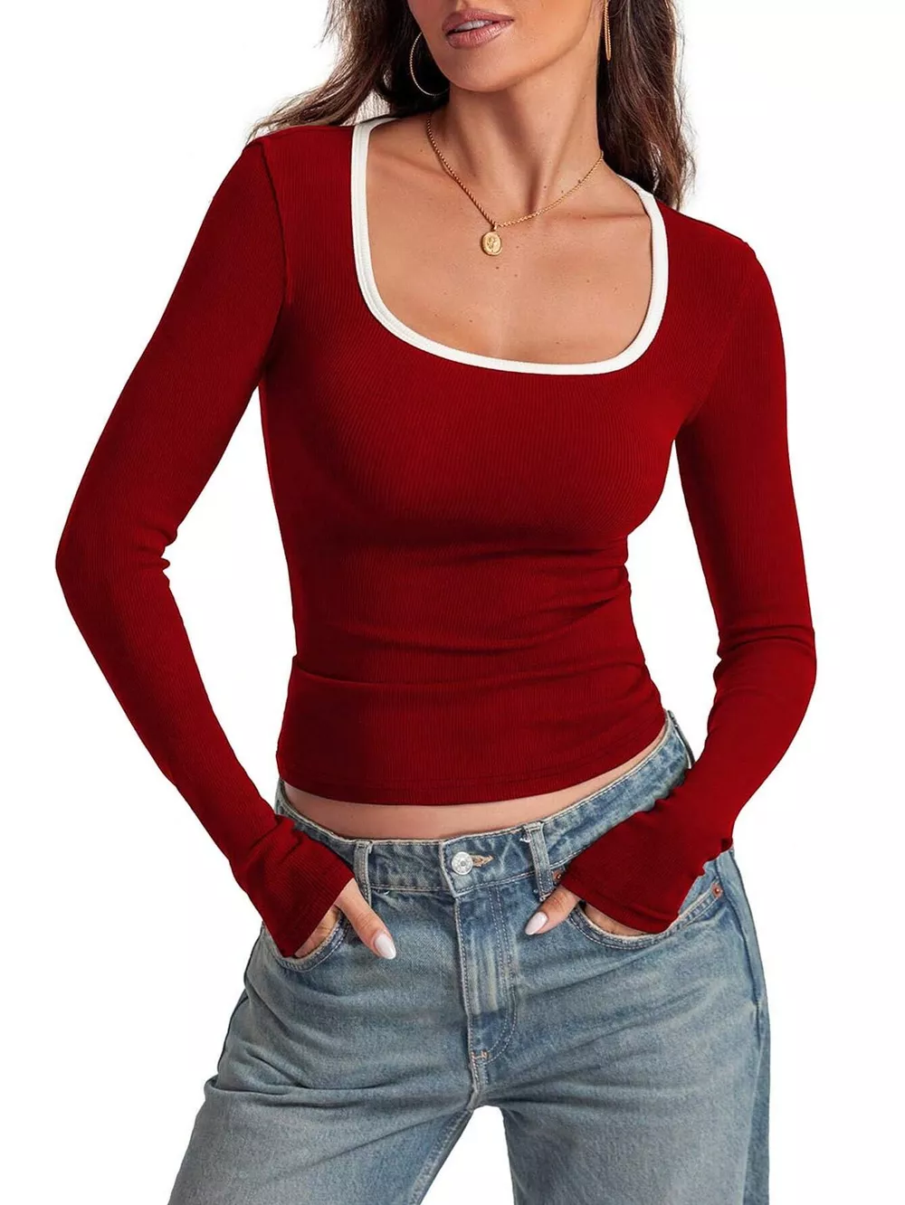 Scoop Neck Long Sleeve T-Shirt, image 7