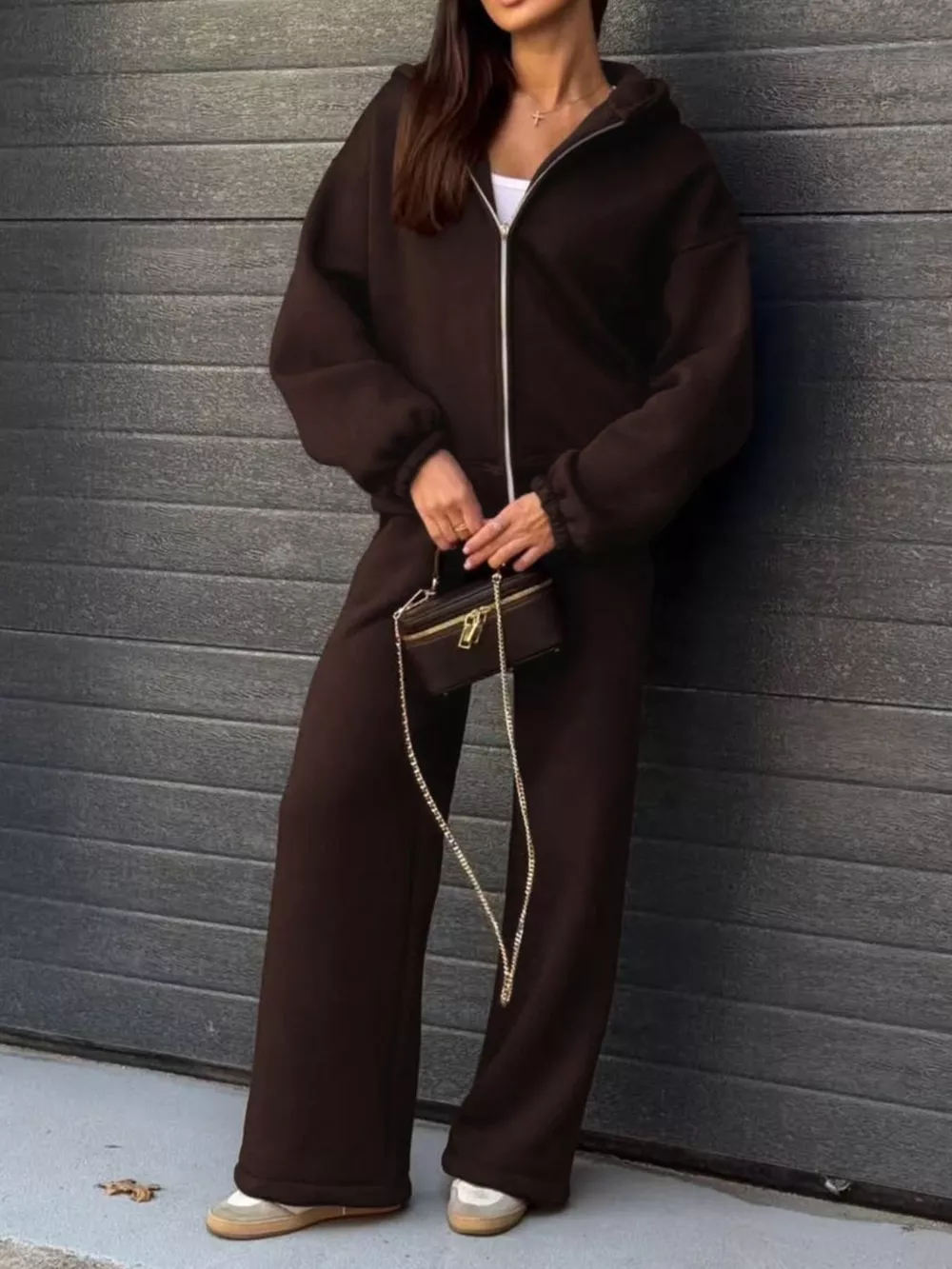 Zip-Up Hoodie and Wide-Leg Sweatpants Set, image 10