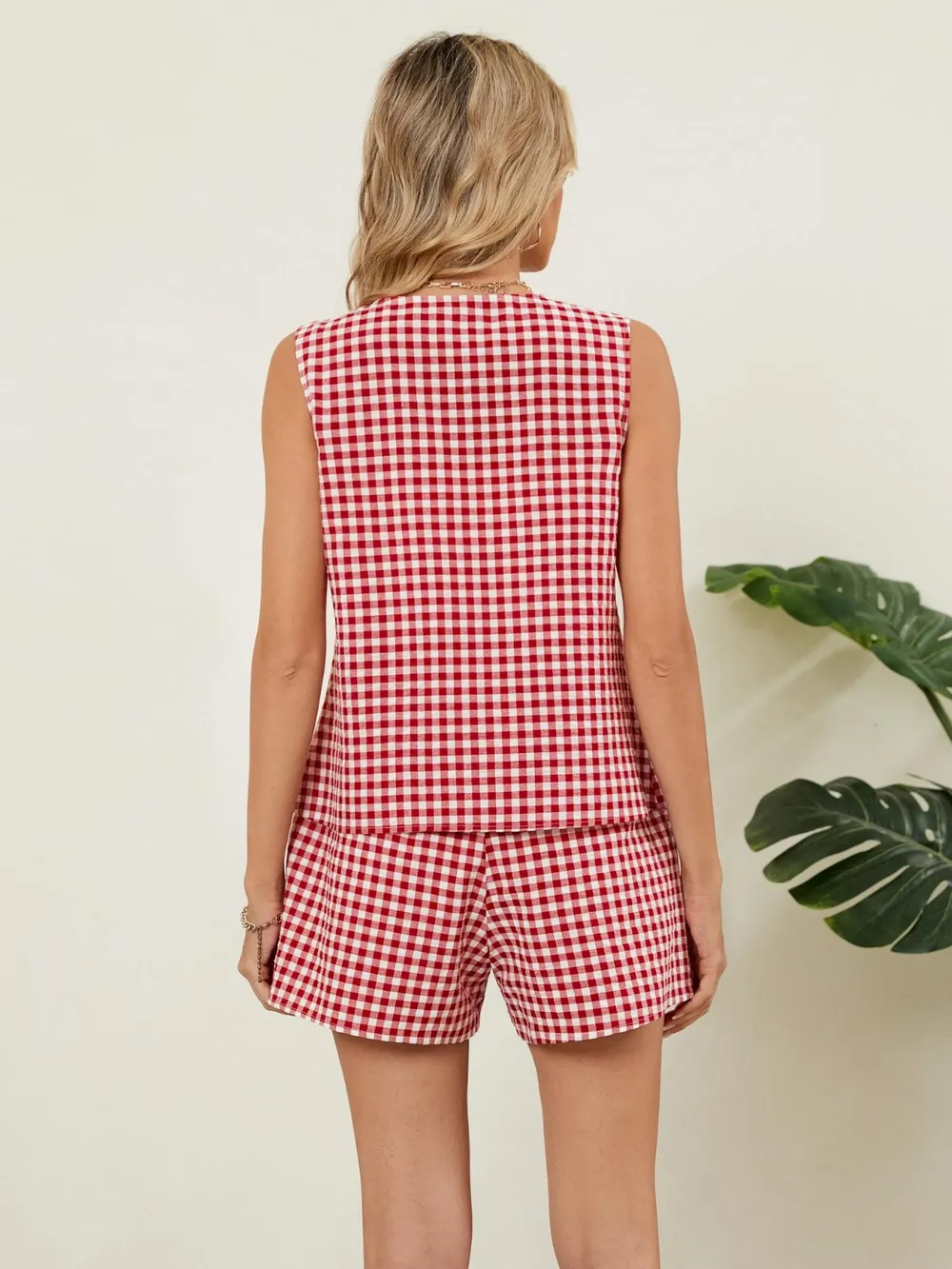 Plaid V-Neck Sleeveless Top and Shorts Set, image 11