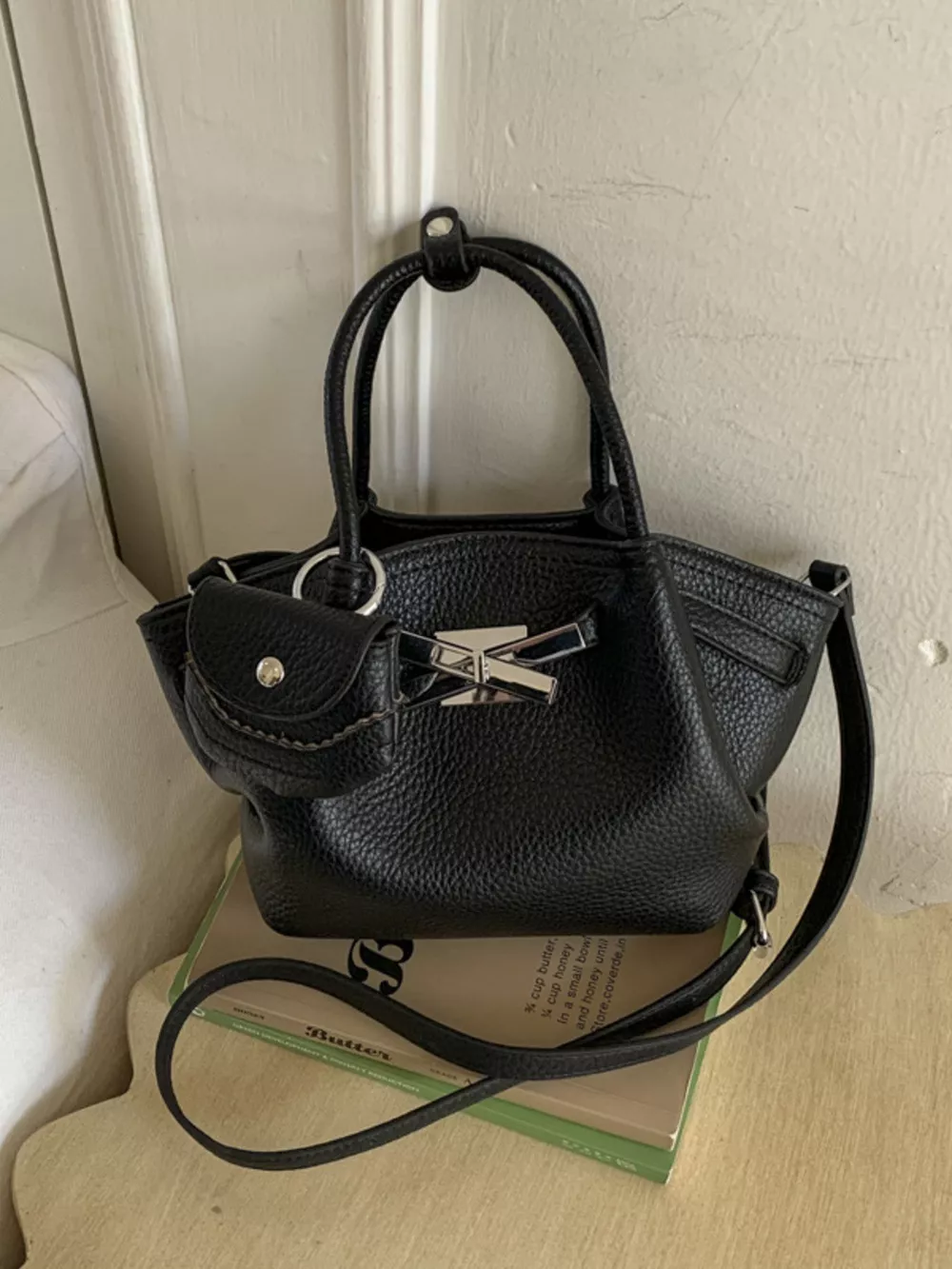 Top Handle Leather Crossbody Bag, image 3