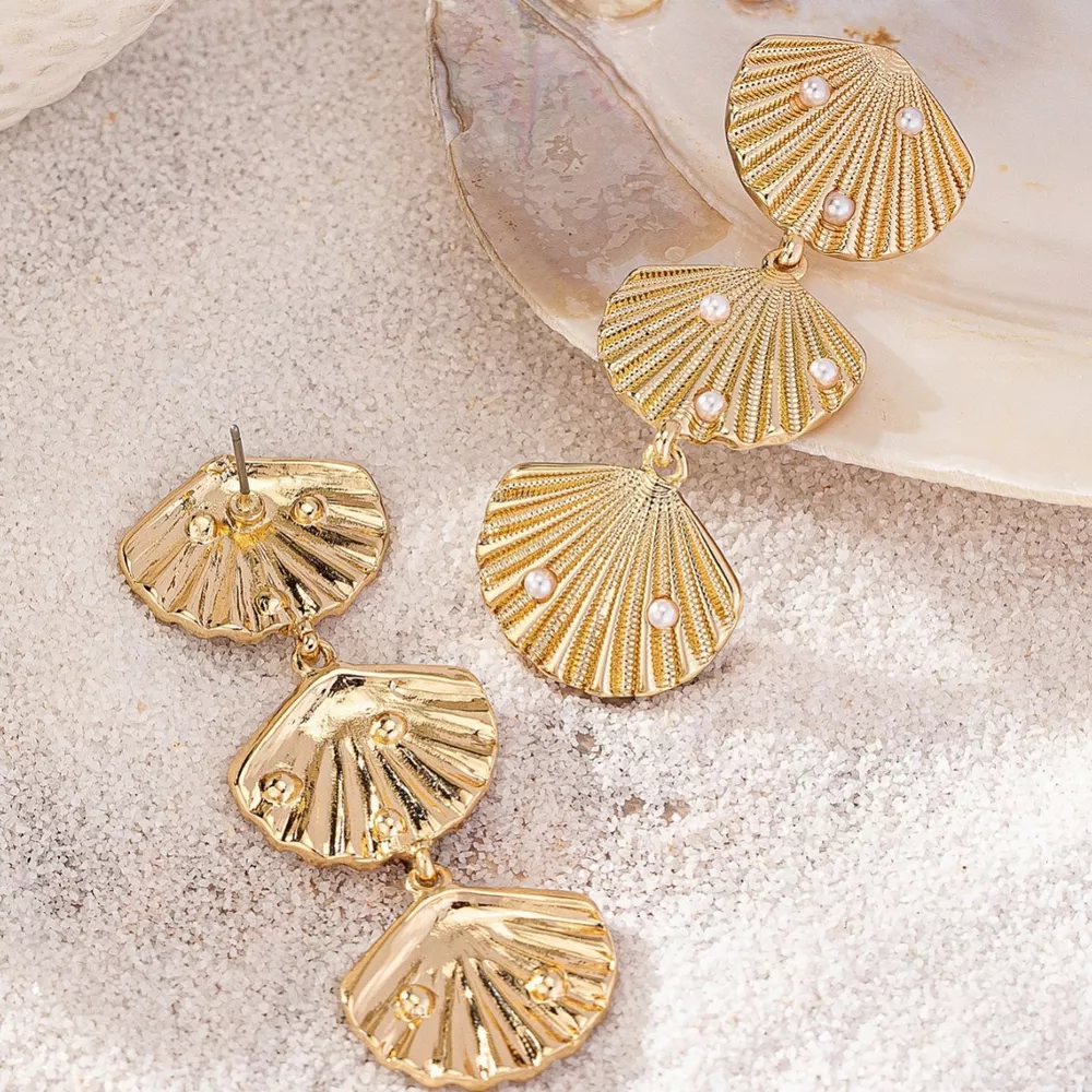 Seashell Dangle Earrings with Pearl Accents, image 5