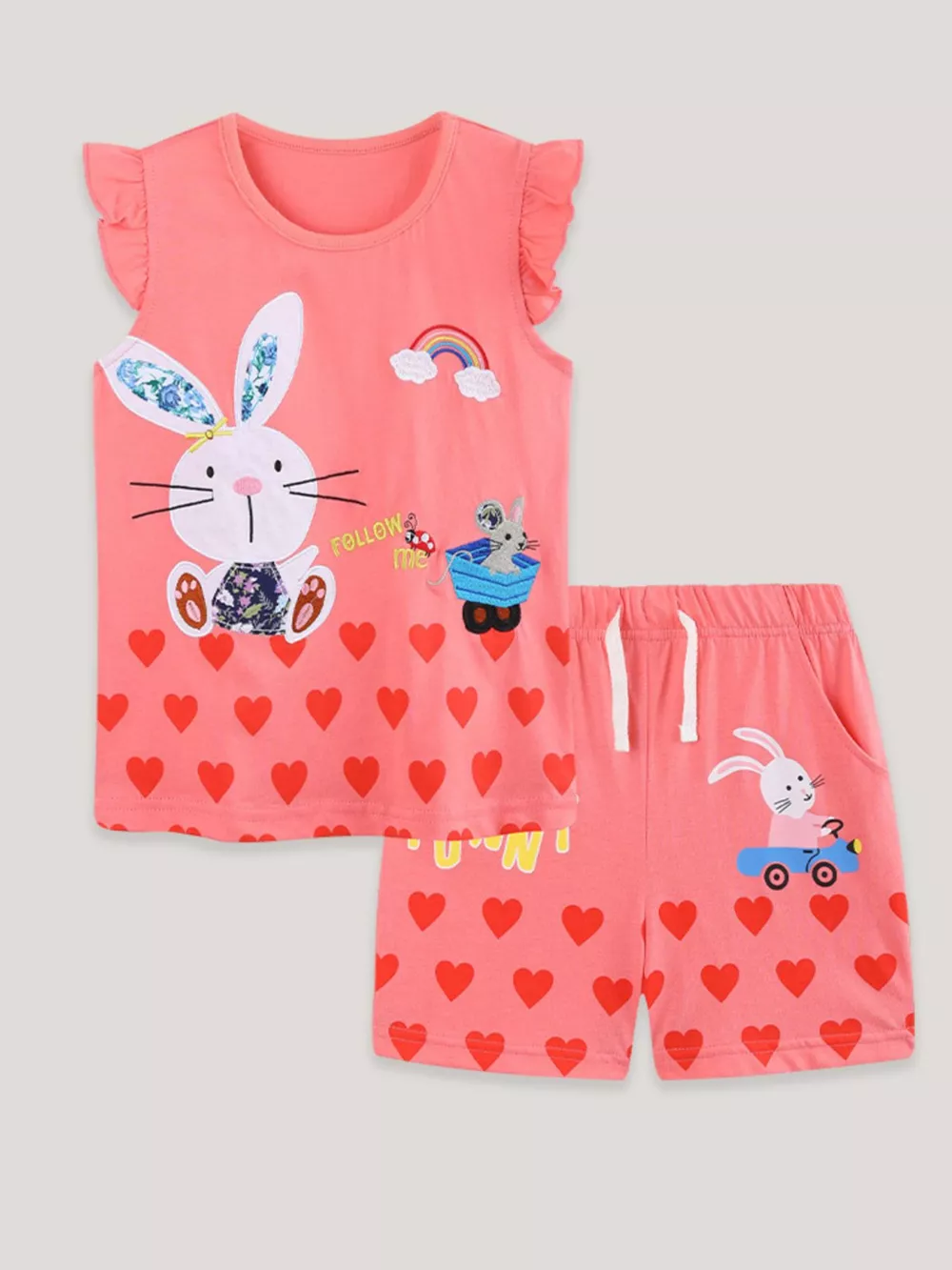 Children's Bunny Heart Print Top and Shorts Set, image 2