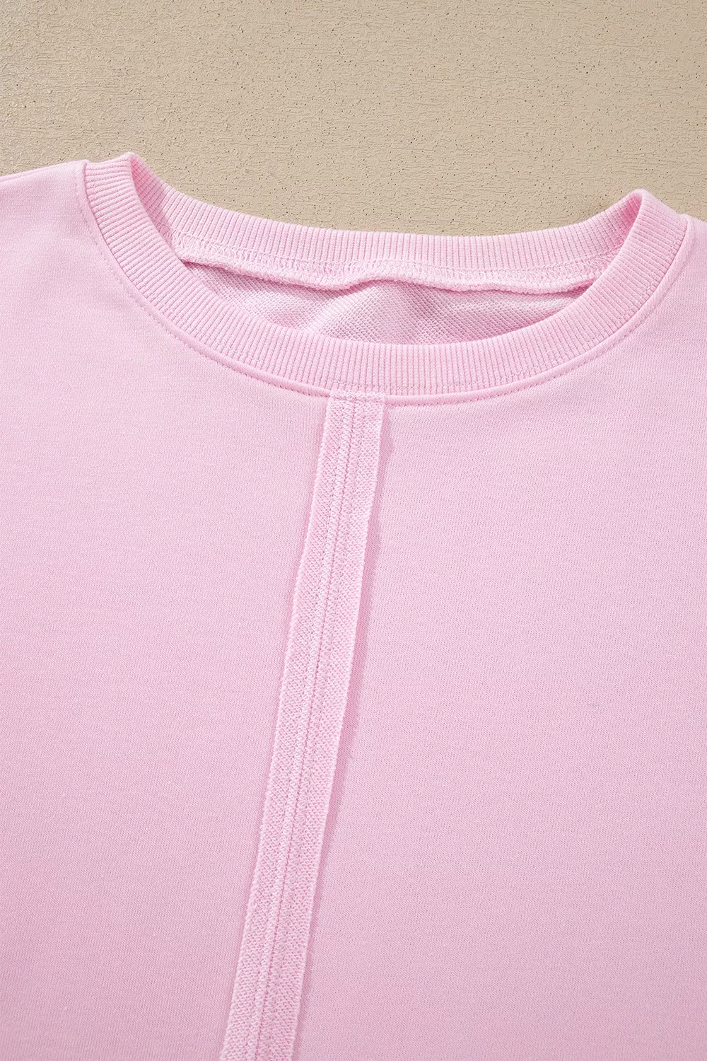 Solid Color Raw Seam Lace Detail Loose Casual Sweatshirt, image 6