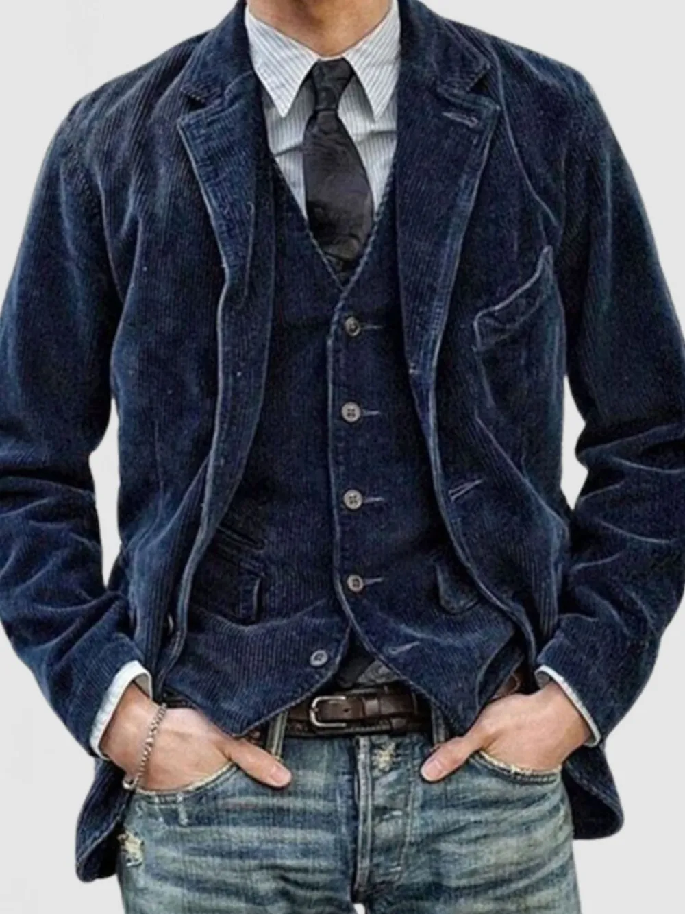 Men's Full Size Button Up Lapel Collar Corduroy Blazer Plus Size, image 2
