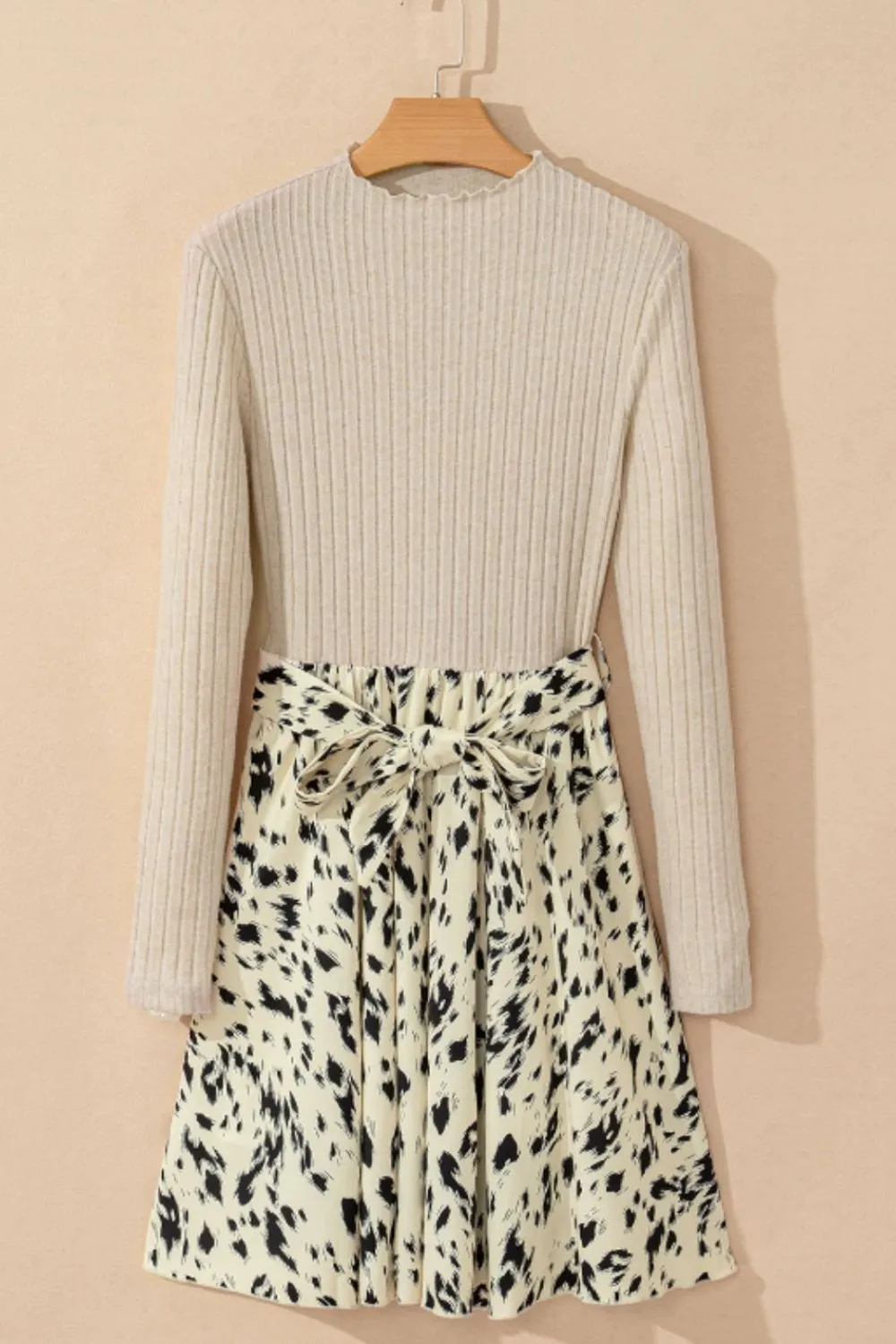 Printed Tie Waist Mock Neck Long Sleeve Dress, image 17