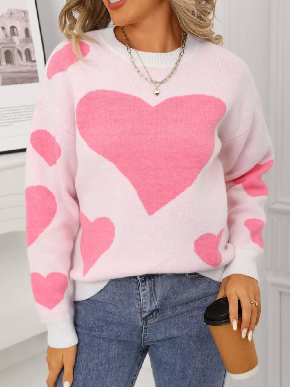 Valentine's Day Heart Crew Neck Sweater, image 7