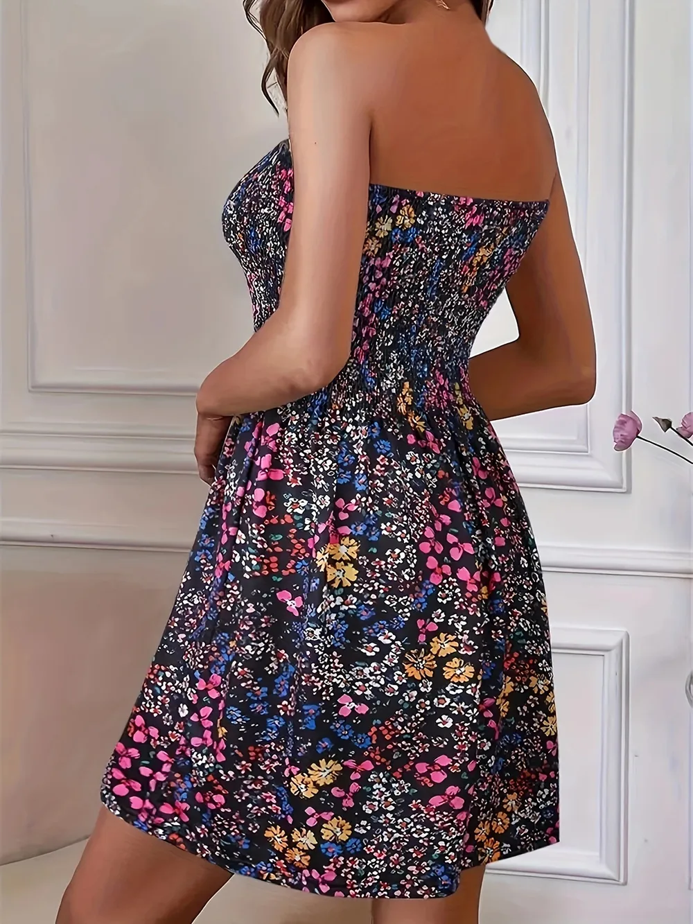 Full Size Smocked Printed Tube Mini Dress, image 7