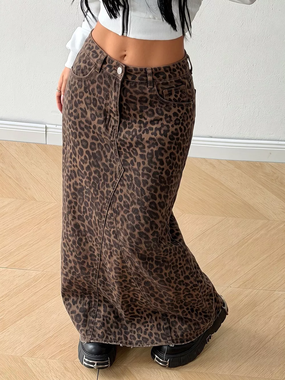 Leopard Maxi Denim Skirt, image 2