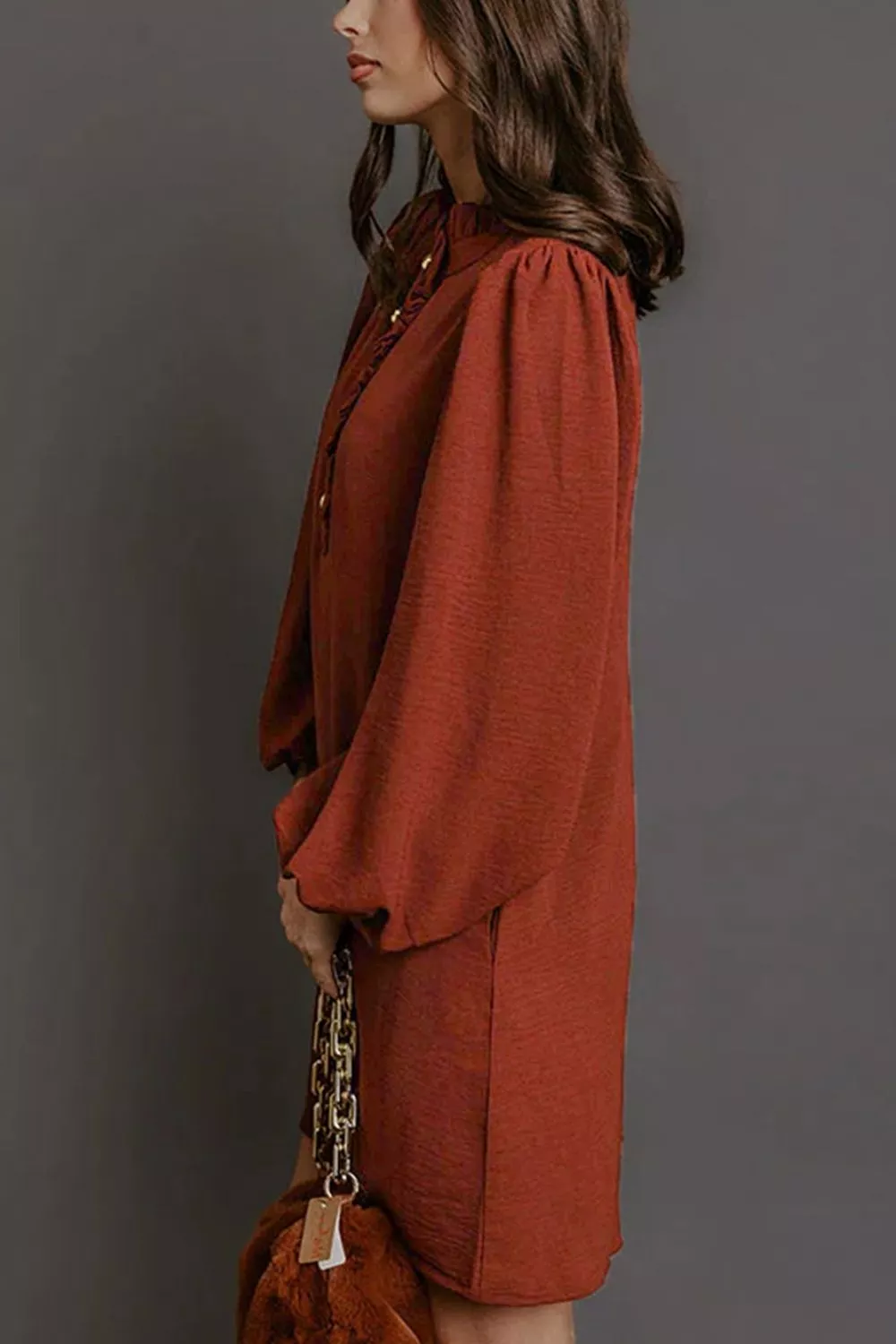 Solid Shift Long Sleeve Short Length Dress, image 3