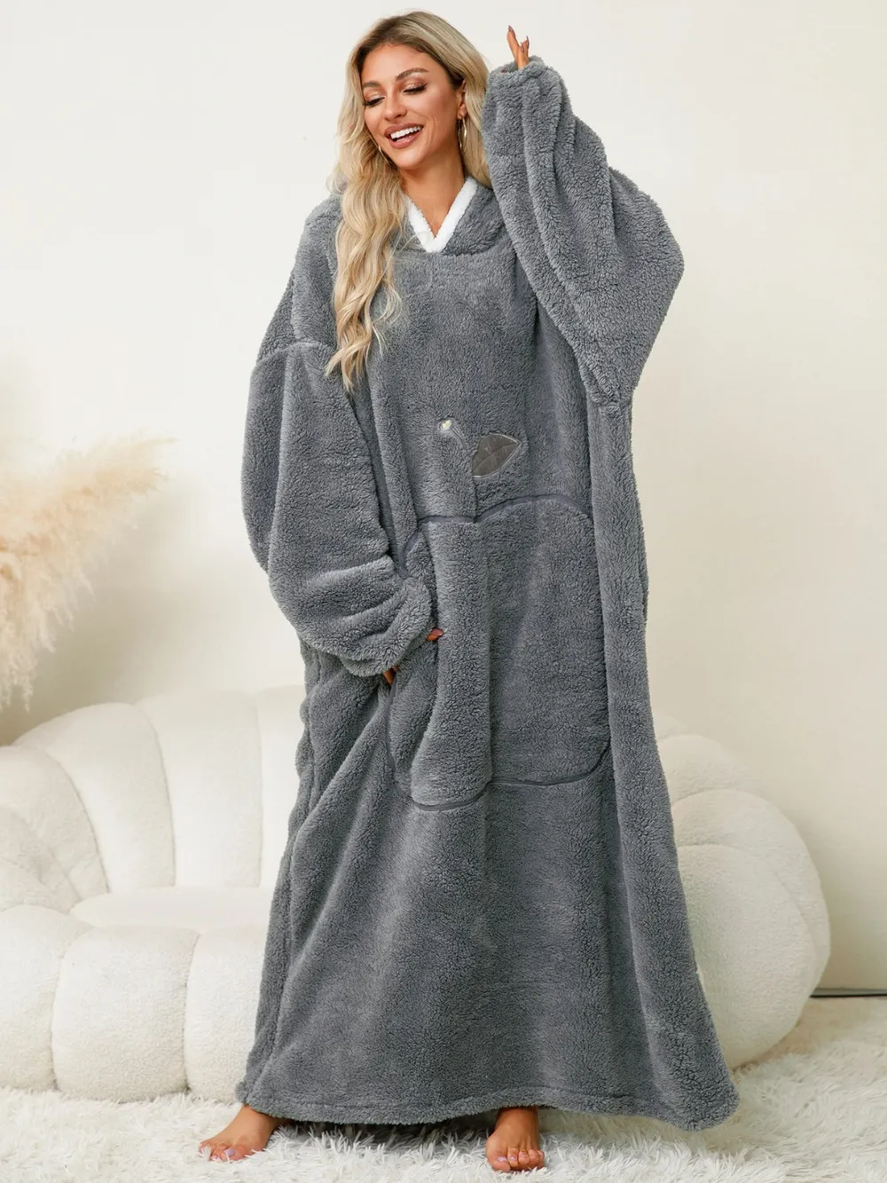 Pocketed Contrast Long Sleeve Hooded Lounge Dress, image 15