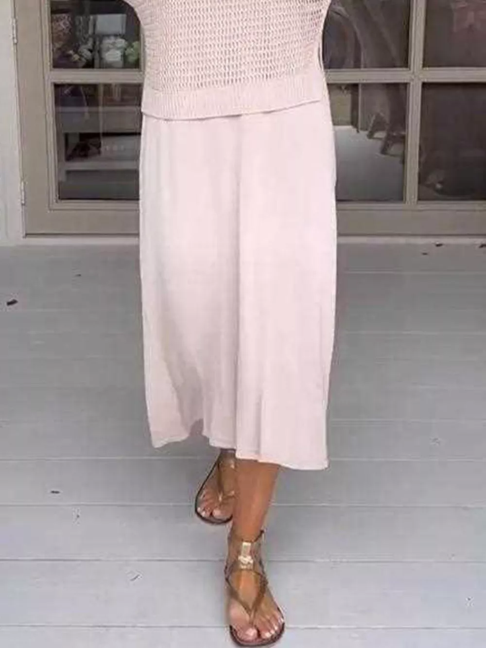 Full Size Openwork Knit Cover Up and Dress Set Plus Size, image 4