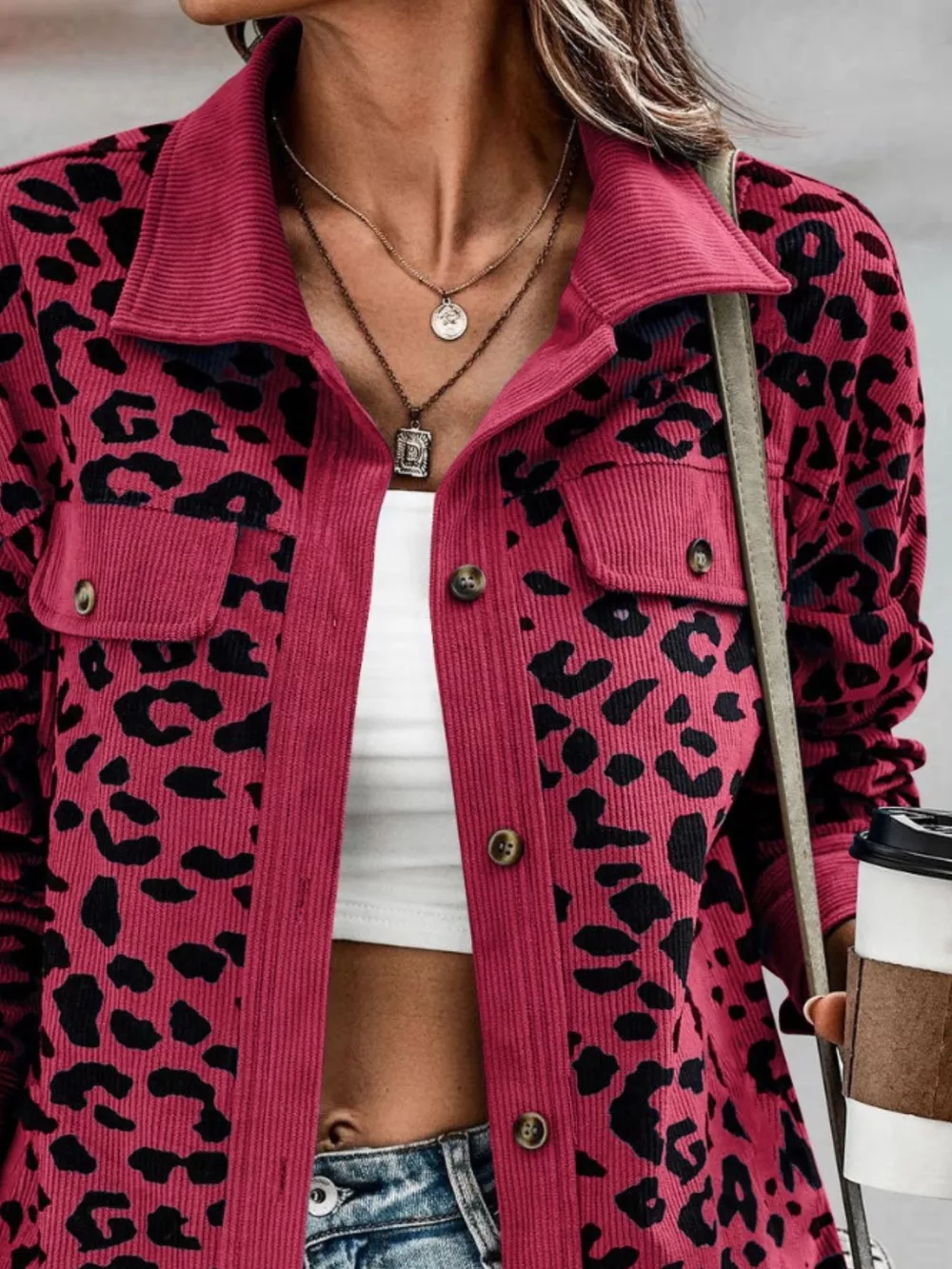Full Size Leopard Print Button-Down Jacket Plus Size, image 17
