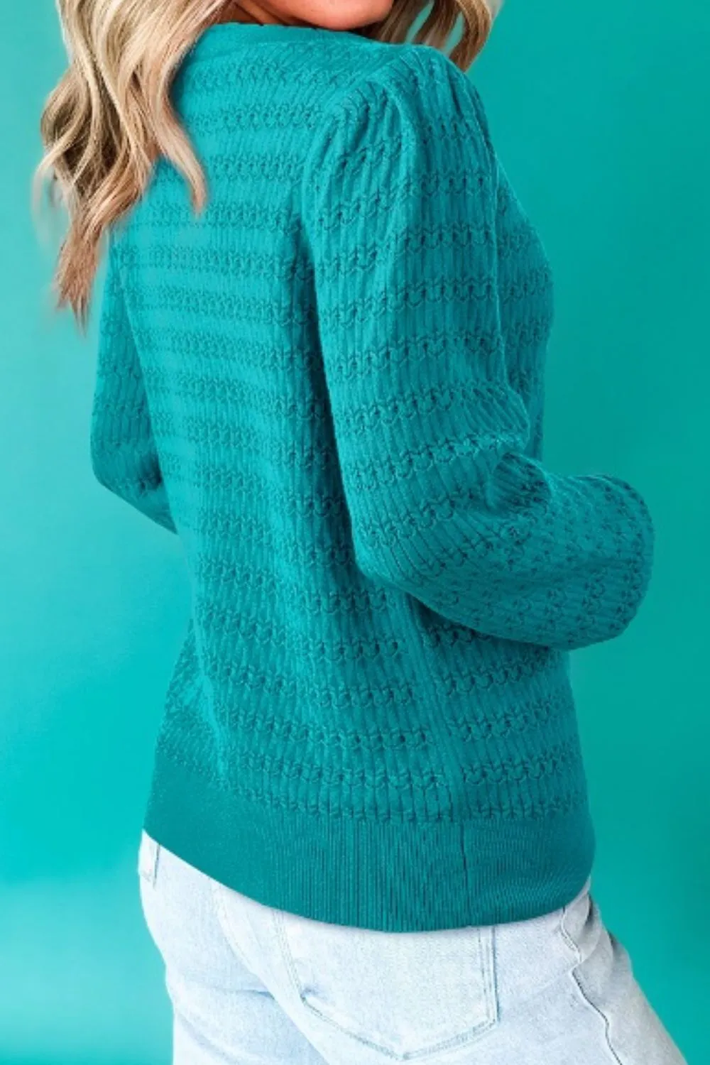 Texture Round Neck Long Sleeve Sweater, image 5