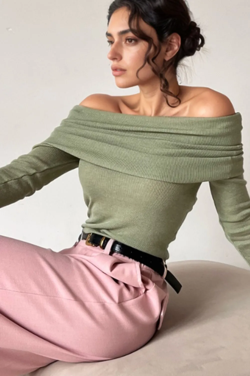 Off-Shoulder Long Sleeve Knit Top, image 6