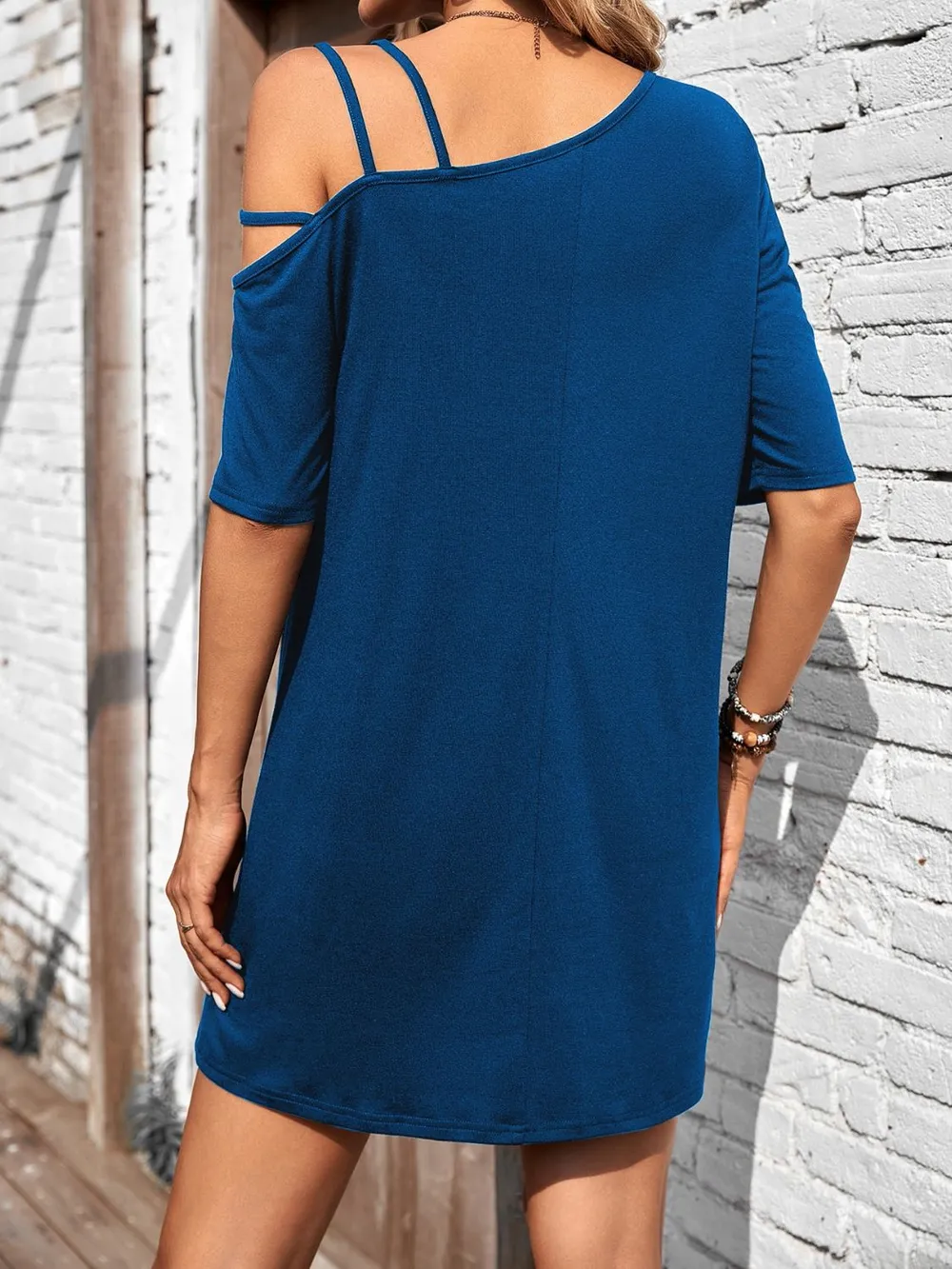 Asymmetrical Neck Half Sleeve Mini Dress, image 5