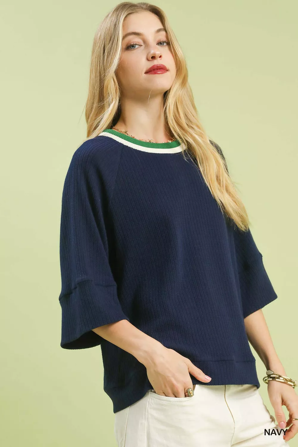 Ribbed Knit Top with Contrast Trim, image 3