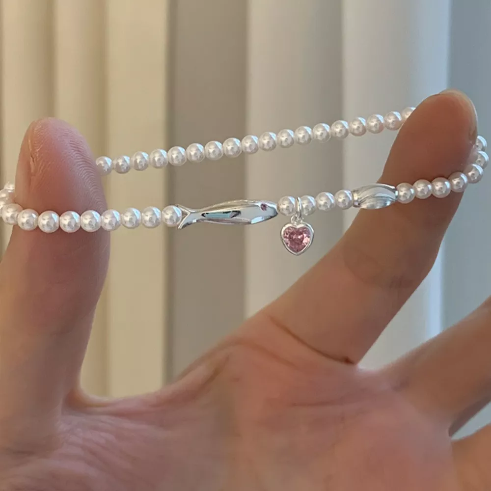 Pearl Fish Bracelet with Heart Charm, image 5